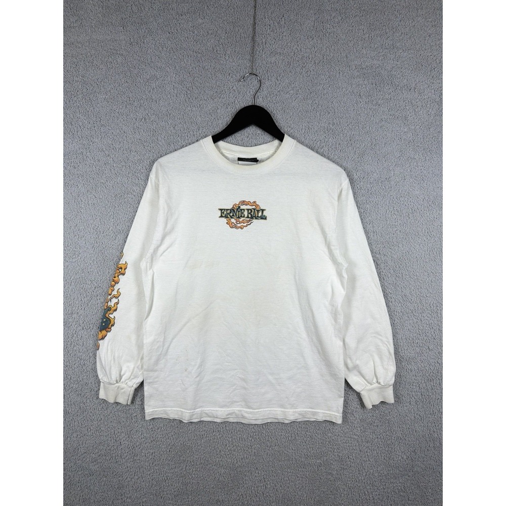 Ernie Ball Shirt Men M White Long Sleeve Guitar Music California Faded Y2K Flame